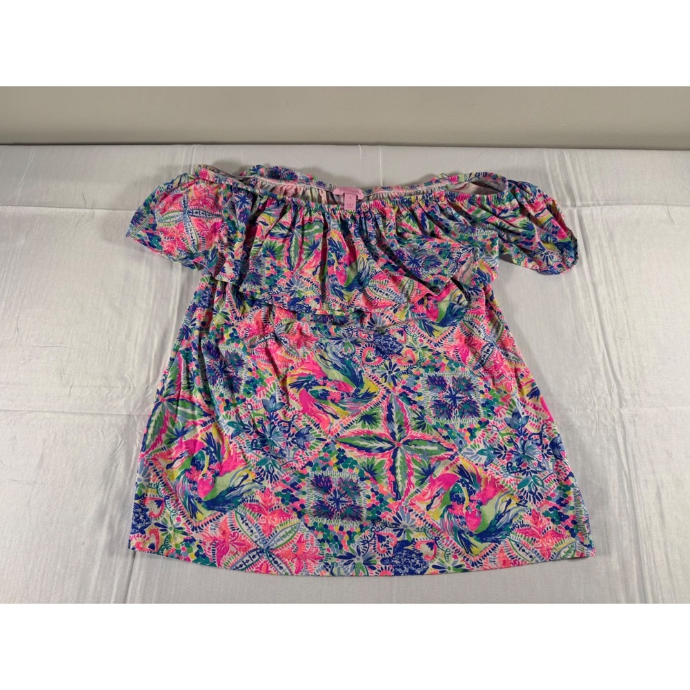 Lilly Pulitzer Multi Color Tropical Floral Off The Shoulder Ruffle Top Small